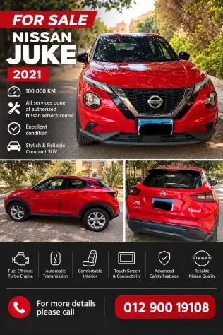 Nissan Juke 2021 Red Automatic Used for Sale in Greater Cairo ( Cairo + Giza)
