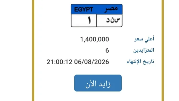 License Plate 'S N D 1' Heats Up Traffic Auction: EGP 1.4 Million and Six Bidders