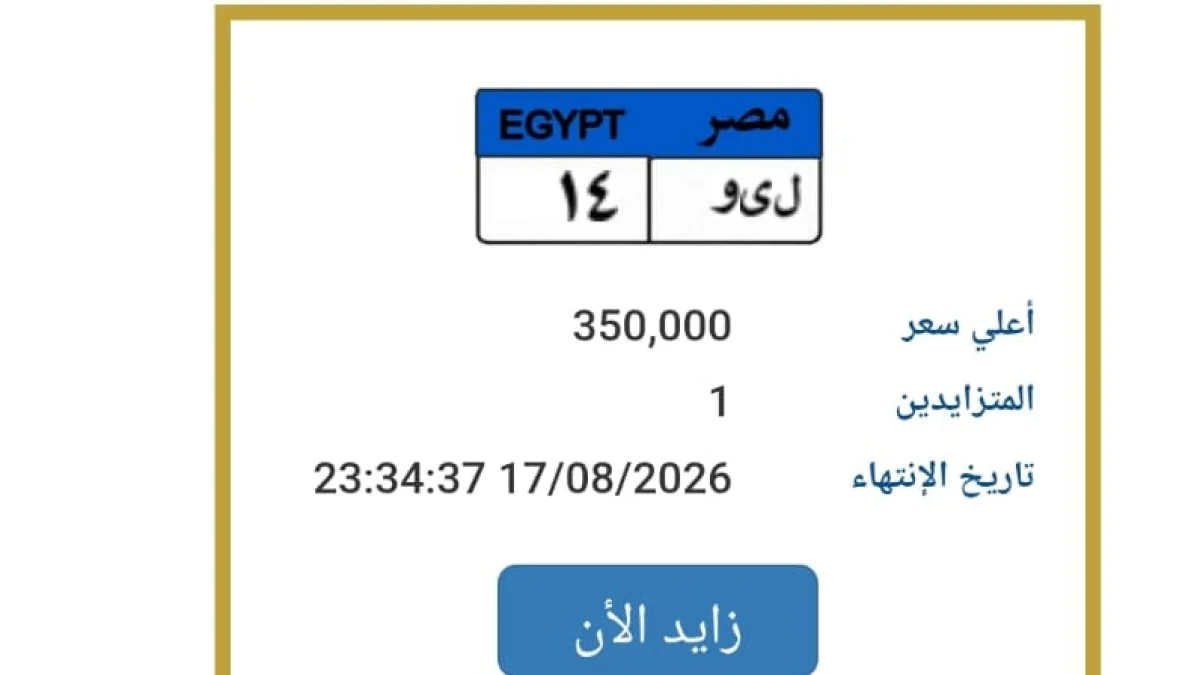 Special Plate "L Y W 14" Hits EGP 350,000 in Traffic Auction
