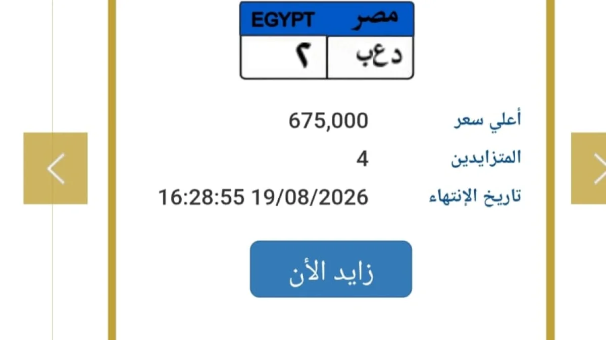 لوحة «دع ب 2» تشعل مزاد المرور.. المزايدة تقفز إلى 675 ألف جنيه