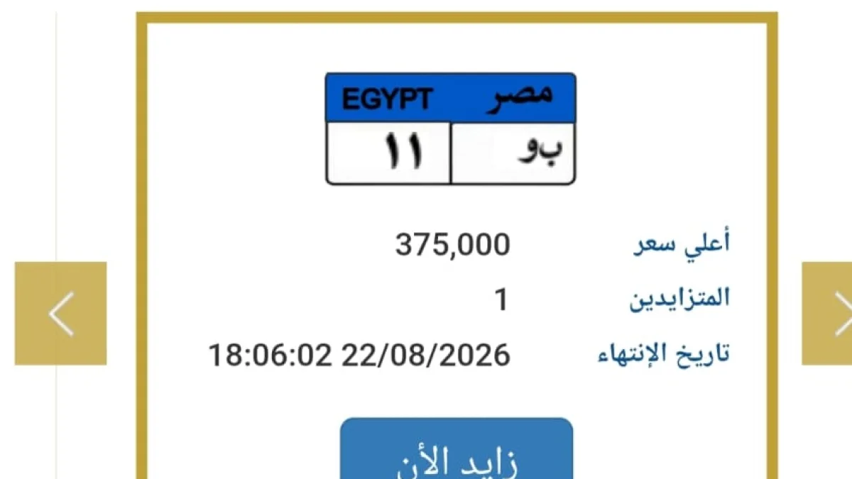 لوحة «ب و 11» تشعل مزاد المرور.. المزايدة تتجاوز 375 ألف جنيه والمنافسة مستمرة