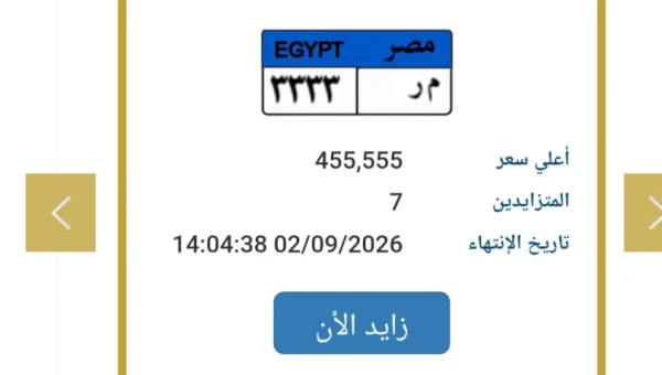 مزاد اللوحات المميزة: «م ر ٣٣٣٣» تقترب من نصف مليون جنيه بمشاركة ٧ متنافسين