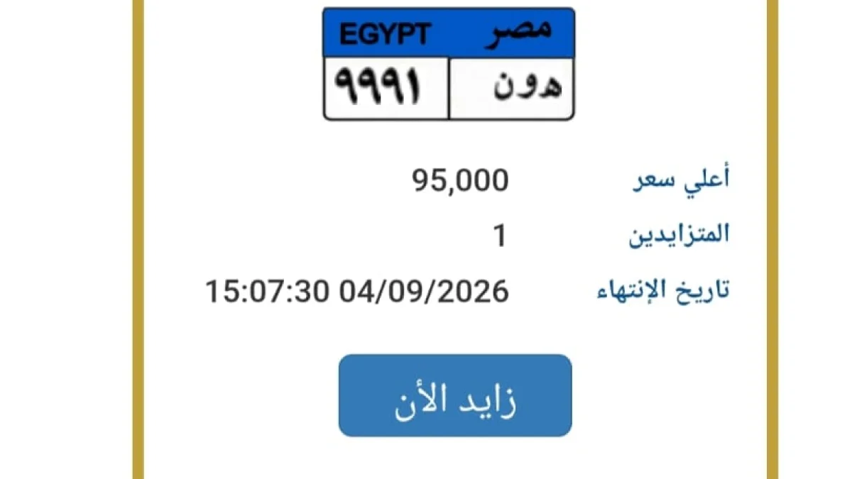 License Plate 'H W N 9991' Heats Up Egypt's Auction Hours Before Bidding Closes