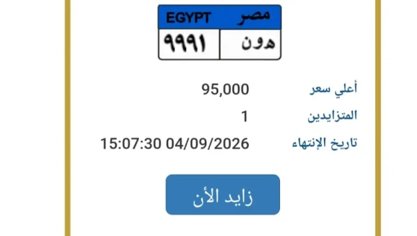 License Plate 'H W N 9991' Heats Up Egypt's Auction Hours Before Bidding Closes