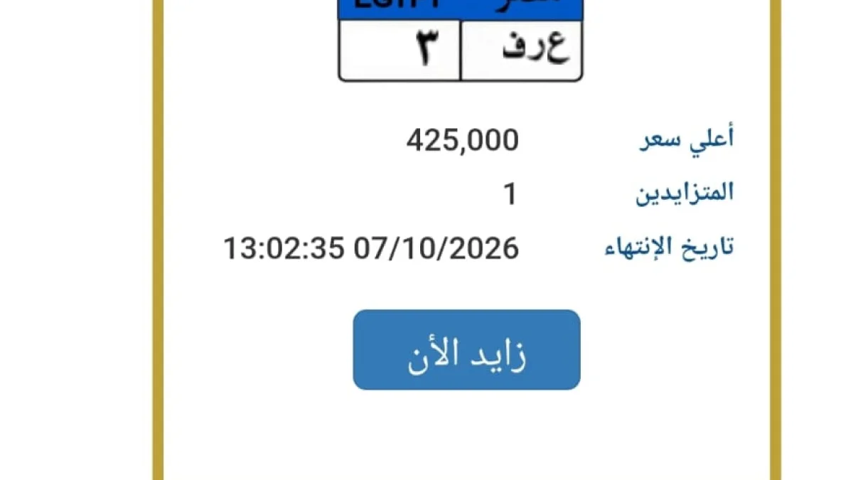 لوحة «ع رف 3» تشعل مزاد المرور.. سعرها يقترب من نصف مليون جنيه