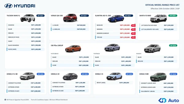 هيونداي النترا AD 2027 ترتفع 15 ألف جنيه في أحدث قائمة أسعار