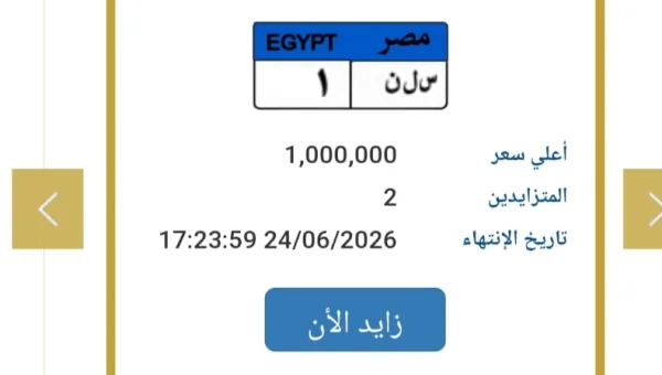 License Plate Number 1 Ignites Auction: Surges to 1 Million EGP 48 Hours Before Closing